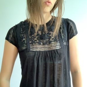 BLACK EMBROIDERED SHEER GYPSY TOP